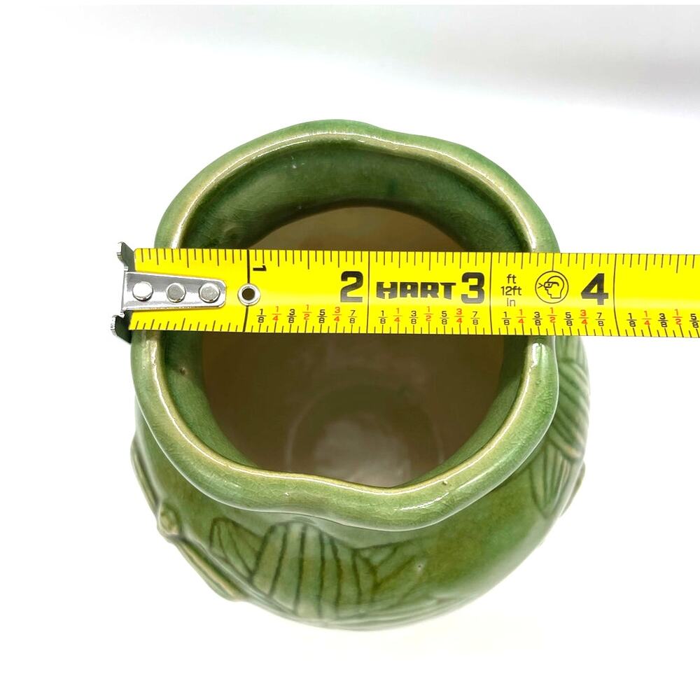 Four Corner Green Ceramic Dragonfly & Flowers Embossed Vase 6.75" - Picture 5 of 5
